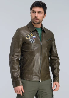 Куртка пилот кожаная «СВ» коричневый-хаки - хаки