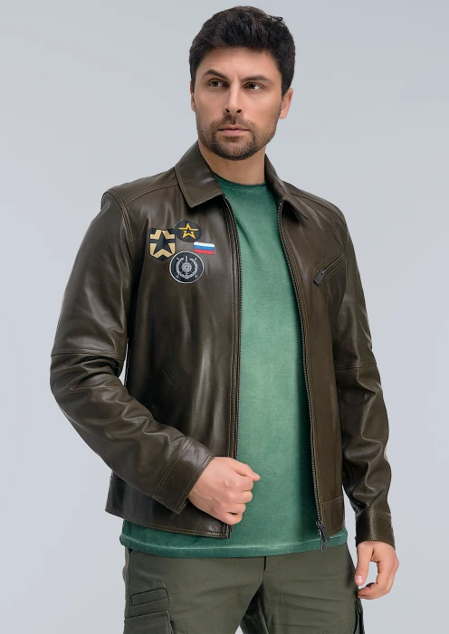 Купить куртка пилот кожаная «рвсн» коричневый-хаки в интернет-магазине ArmRus по выгодной цене. - изображение 4