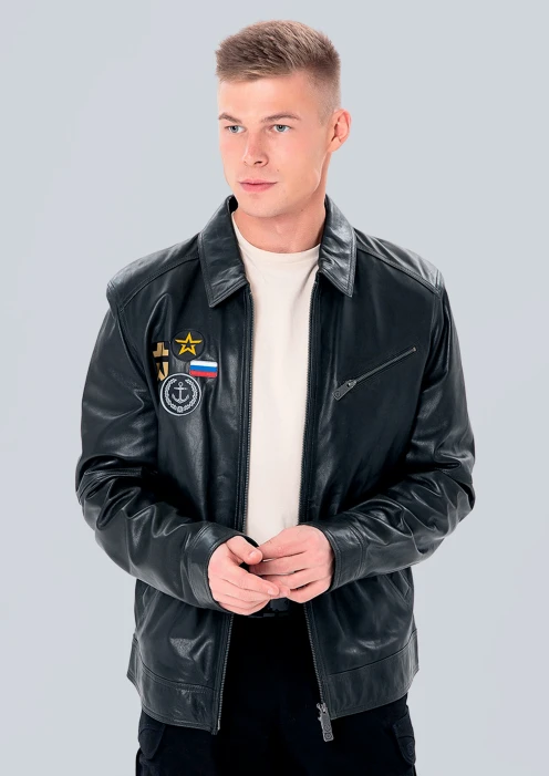 Купить куртка-пилот кожаная «вмф» сине-черная в интернет-магазине ArmRus по выгодной цене. - изображение 1