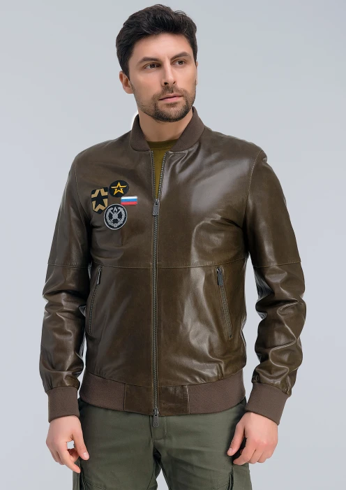 Купить куртка-бомбер кожаная «св» коричневый-хаки в интернет-магазине ArmRus по выгодной цене. - изображение 3