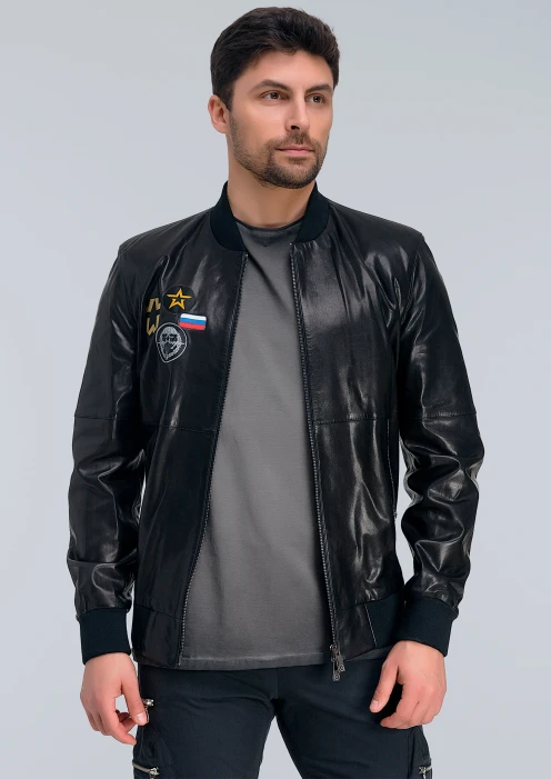 Купить куртка-бомбер кожаная «вдв» черный в интернет-магазине ArmRus по выгодной цене. - изображение 3