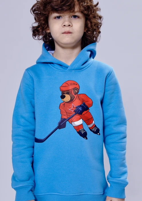 Купить толстовка (худи) детская «медведь-хоккеист» голубая в интернет-магазине ArmRus по выгодной цене. - изображение 5