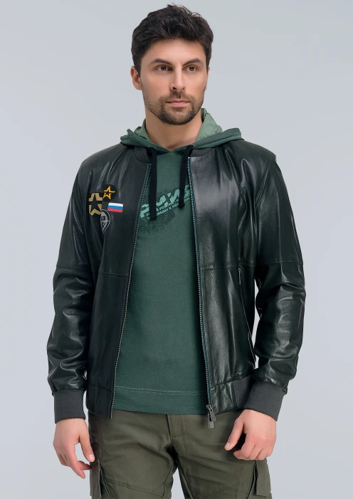 Купить куртка-бомбер кожаная «вдв» темно-синяя в интернет-магазине ArmRus по выгодной цене. - изображение 4