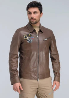 Куртка пилот кожаная «СВ» бежевая - бежевый