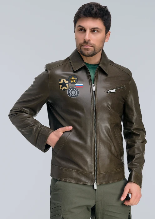 Купить куртка пилот кожаная «рвсн» коричневый-хаки в интернет-магазине ArmRus по выгодной цене. - изображение 3