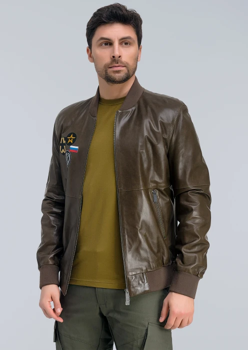 Купить куртка-бомбер кожаная «св» коричневый-хаки в интернет-магазине ArmRus по выгодной цене. - изображение 4