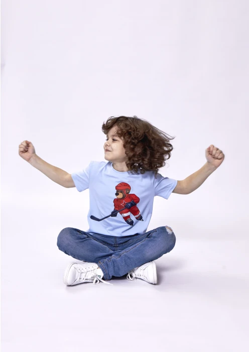 Купить футболка детская «медведь-хоккеист» голубой в интернет-магазине ArmRus по выгодной цене. - изображение 5