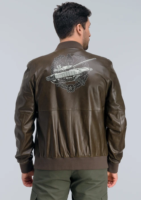 Купить куртка-бомбер кожаная «св» коричневый-хаки в интернет-магазине ArmRus по выгодной цене. - изображение 2