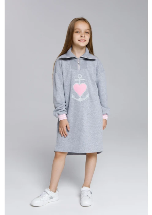 Купить платье-рубашка для девочек «якорь» серый меланж в интернет-магазине ArmRus по выгодной цене. - изображение 1