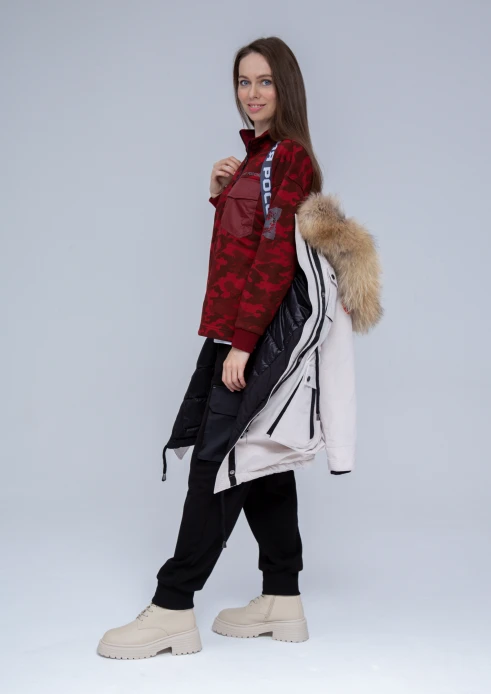 Купить куртка утепленная женская (натуральный мех енота) белая в Москве с доставкой по РФ - изображение 6