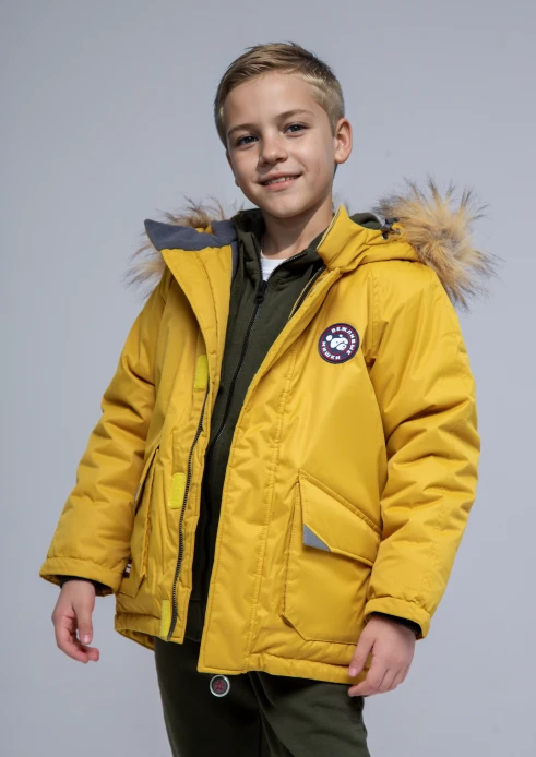 Купить  куртка-парка утепленная детская «вежливые мишки» желтая в интернет-магазине ArmRus по выгодной цене. - изображение 1