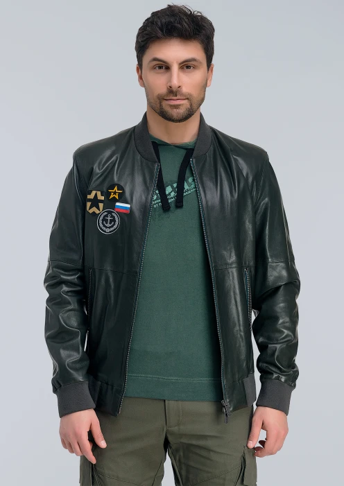 Купить куртка-бомбер кожаная «вмф» зеленый-хаки в интернет-магазине ArmRus по выгодной цене. - изображение 4