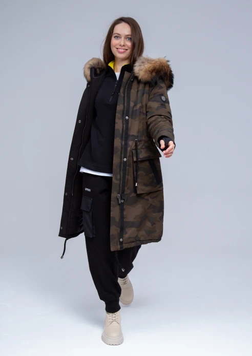 Купить куртка утепленная женская (натуральный мех енота) хаки камуфляж в Москве с доставкой по РФ - изображение 23