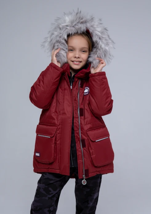 Купить  куртка-парка утепленная детская «вежливые мишки» брусничная в интернет-магазине ArmRus по выгодной цене. - изображение 5