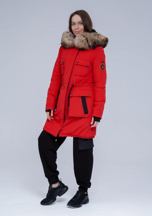 Купить куртка утепленная женская (натуральный мех енота) красная в Москве с доставкой по РФ - изображение 24