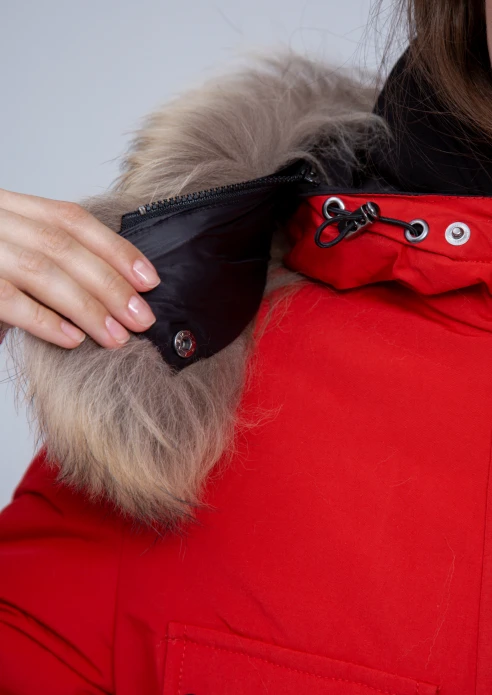 Купить куртка утепленная женская (натуральный мех енота) красная в Москве с доставкой по РФ - изображение 10