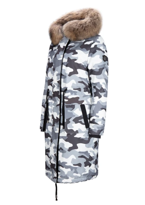 Купить куртка утепленная женская (натуральный мех енота) серый камуфляж в Москве с доставкой по РФ - изображение 28
