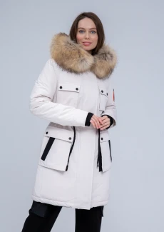 Куртка утепленная женская (натуральный мех енота) белая - белый