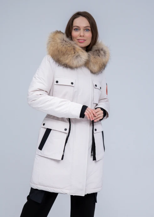 Купить куртка утепленная женская (натуральный мех енота) белая в Москве с доставкой по РФ - изображение 1