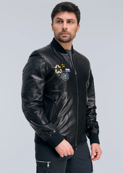Купить куртка-бомбер кожаная «рвсн» черный в интернет-магазине ArmRus по выгодной цене. - изображение 5