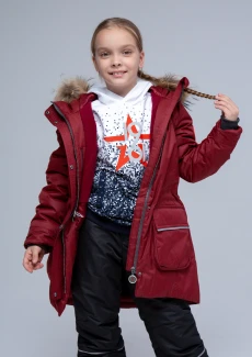 Куртка-парка утепленная детская «Армия России» брусничная - брусничный