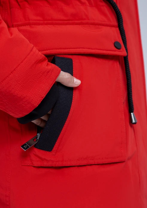 Купить куртка утепленная женская (натуральный мех енота) красная в Москве с доставкой по РФ - изображение 18