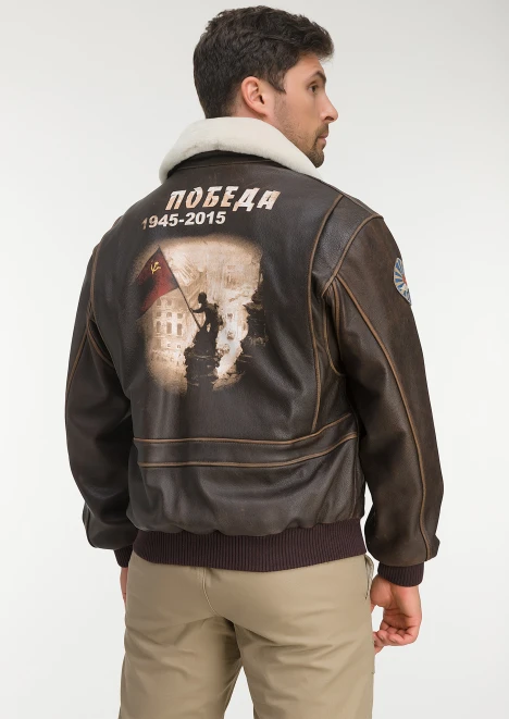 Куртка кожаная «Победа» с уникальным принтом на спине - изображение 2