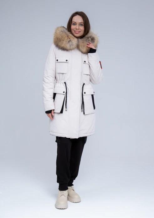 Купить куртка утепленная женская (натуральный мех енота) белая в Москве с доставкой по РФ - изображение 19
