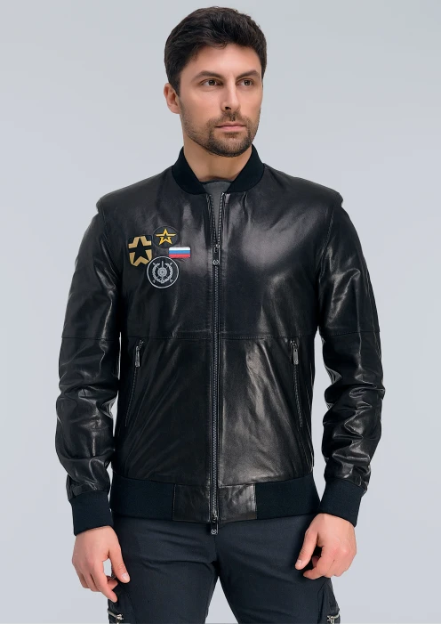 Купить куртка-бомбер кожаная «рвсн» черный в интернет-магазине ArmRus по выгодной цене. - изображение 1