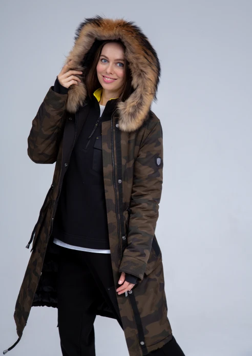 Купить куртка утепленная женская (натуральный мех енота) хаки камуфляж в Москве с доставкой по РФ - изображение 7