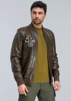 Куртка-бомбер кожаная «СВ» коричневый-хаки: купить в интернет-магазине «Армия России