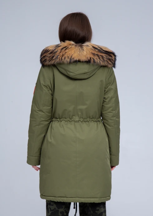 Купить куртка утепленная женская (натуральный мех енота) хаки в Москве с доставкой по РФ - изображение 2