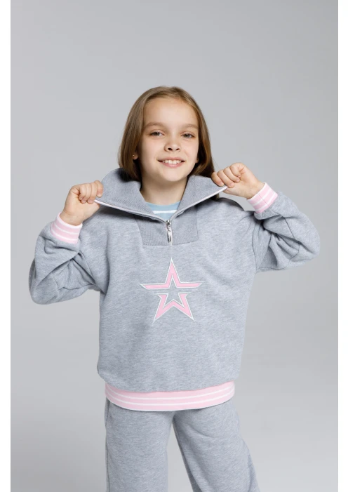 Купить толстовка для девочки «звезда» серый меланж в интернет-магазине ArmRus по выгодной цене. - изображение 4