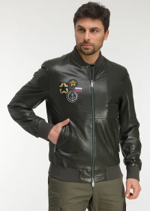 Куртка-бомбер кожаная «ВМФ» зеленый-хаки: купить в интернет-магазине «Армия России
