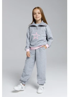 Костюм спортивный (толстовка+брюки) для девочек «Звезда» серый меланж - серый меланж