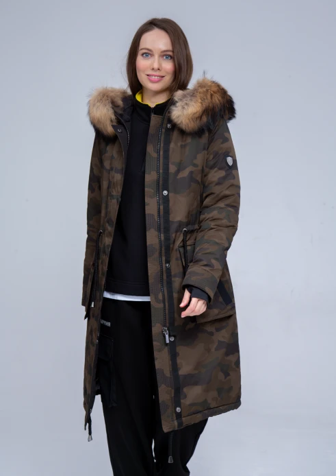 Купить куртка утепленная женская (натуральный мех енота) хаки камуфляж в Москве с доставкой по РФ - изображение 4