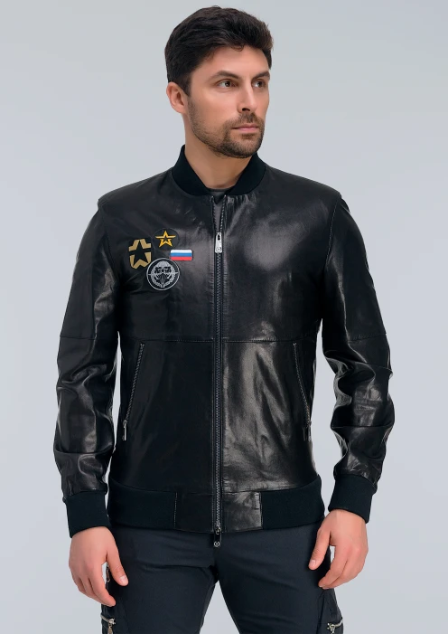 Купить куртка-бомбер кожаная «вдв» черный в интернет-магазине ArmRus по выгодной цене. - изображение 1