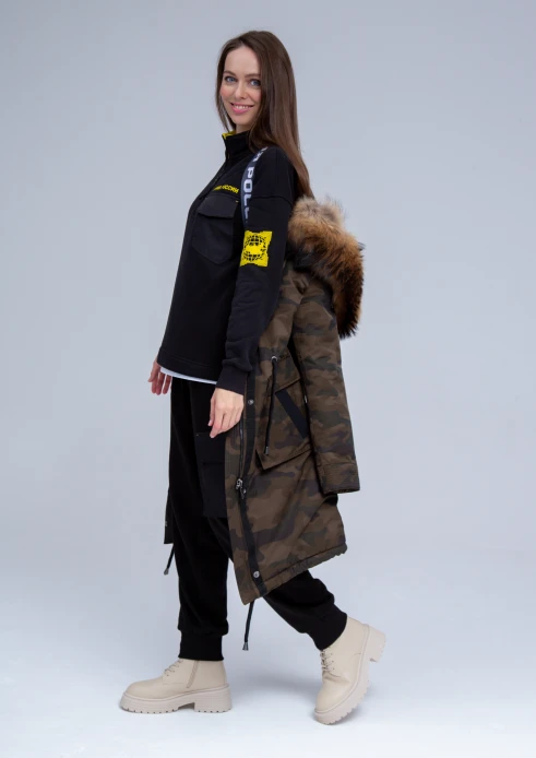Купить куртка утепленная женская (натуральный мех енота) хаки камуфляж в Москве с доставкой по РФ - изображение 6