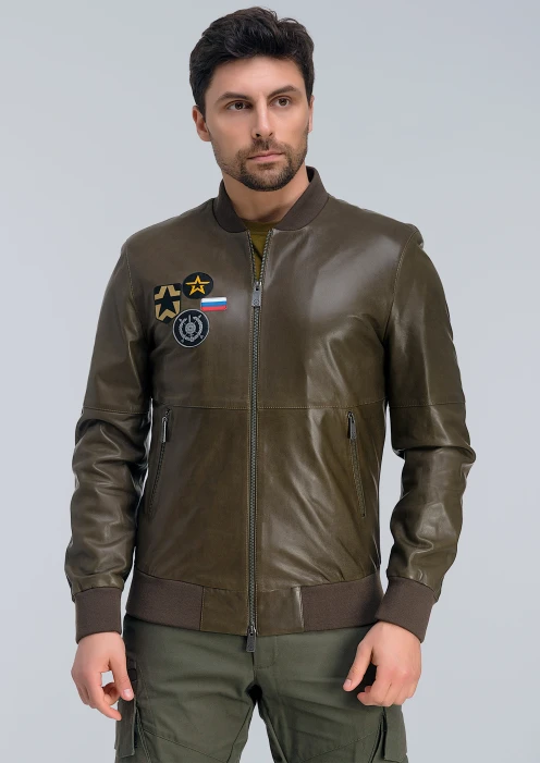Купить куртка-бомбер кожаная «рвсн» коричневый-хаки в интернет-магазине ArmRus по выгодной цене. - изображение 1