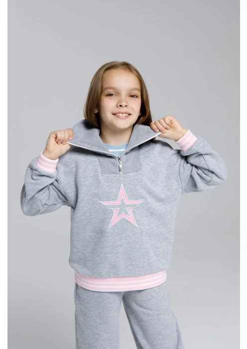 Купить костюм спортивный (толстовка+брюки) для девочек «звезда» серый меланж в интернет-магазине ArmRus по выгодной цене. - изображение 7
