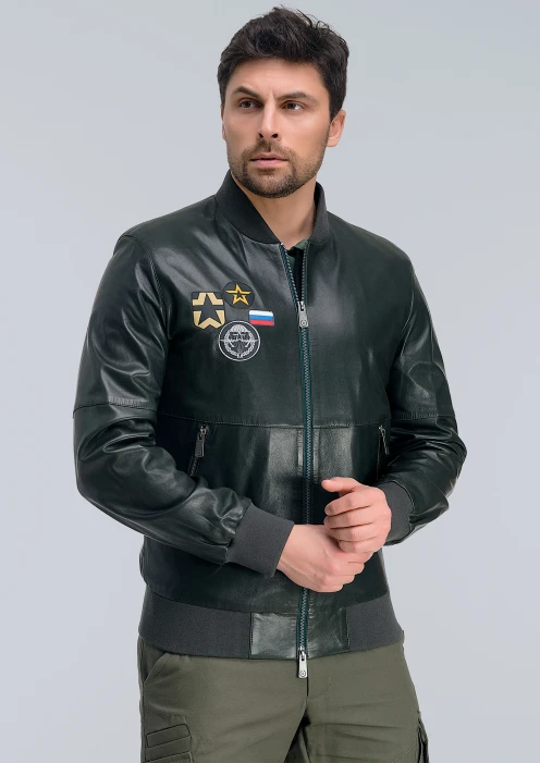 Купить куртка-бомбер кожаная «вдв» темно-синяя в интернет-магазине ArmRus по выгодной цене. - изображение 1