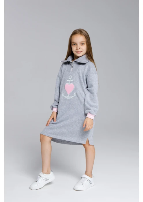 Купить платье-рубашка для девочек «якорь» серый меланж в интернет-магазине ArmRus по выгодной цене. - изображение 5