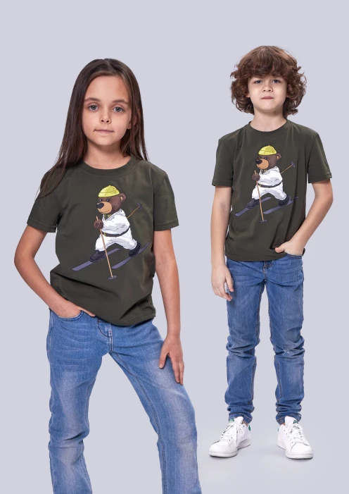 Купить футболка детская «медведь-лыжник» хаки в интернет-магазине ArmRus по выгодной цене. - изображение 2