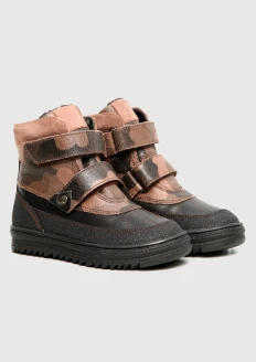Зимние ботинки детские «Армия России» коричневый камуфляж - темно-коричневый