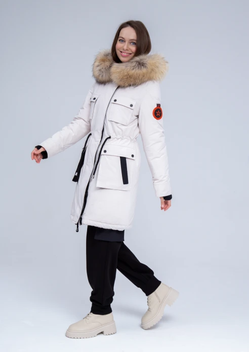 Купить куртка утепленная женская (натуральный мех енота) белая в Москве с доставкой по РФ - изображение 21
