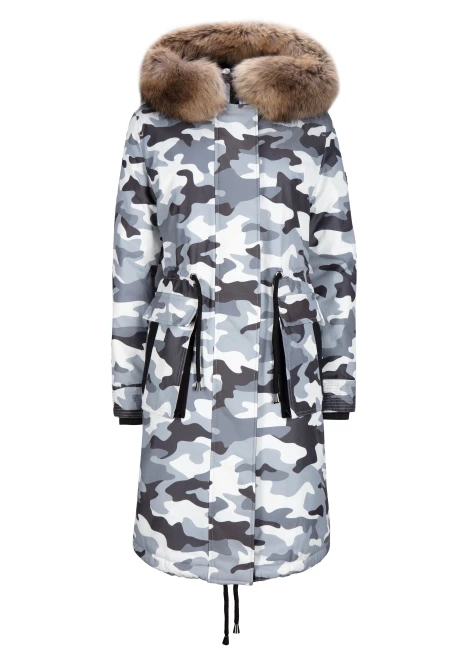 Купить куртка утепленная женская (натуральный мех енота) серый камуфляж в Москве с доставкой по РФ - изображение 26
