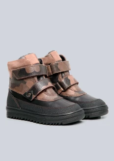 Зимние ботинки детские «Армия России» коричневый камуфляж - темно-коричневый