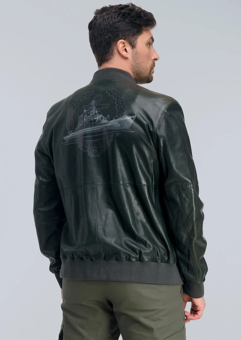 Купить куртка-бомбер кожаная «вмф» зеленый-хаки в интернет-магазине ArmRus по выгодной цене. - изображение 2