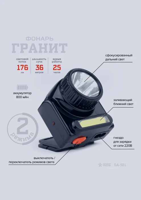 Купить фонарь «гранит» ga-501 налобный светодиодный эра «армия россии» в интернет-магазине ArmRus по выгодной цене. - изображение 5