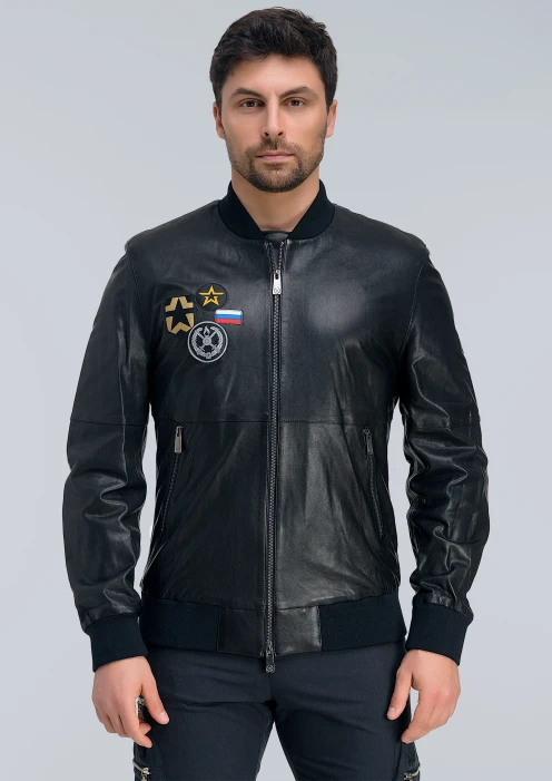Купить куртка-бомбер кожаная «св» чёрная в интернет-магазине ArmRus по выгодной цене. - изображение 1
